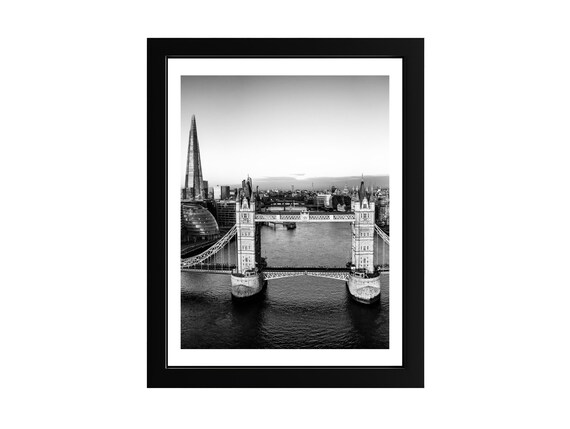 London Tower Bridge and The Shard Aerial Black and White Photo Print