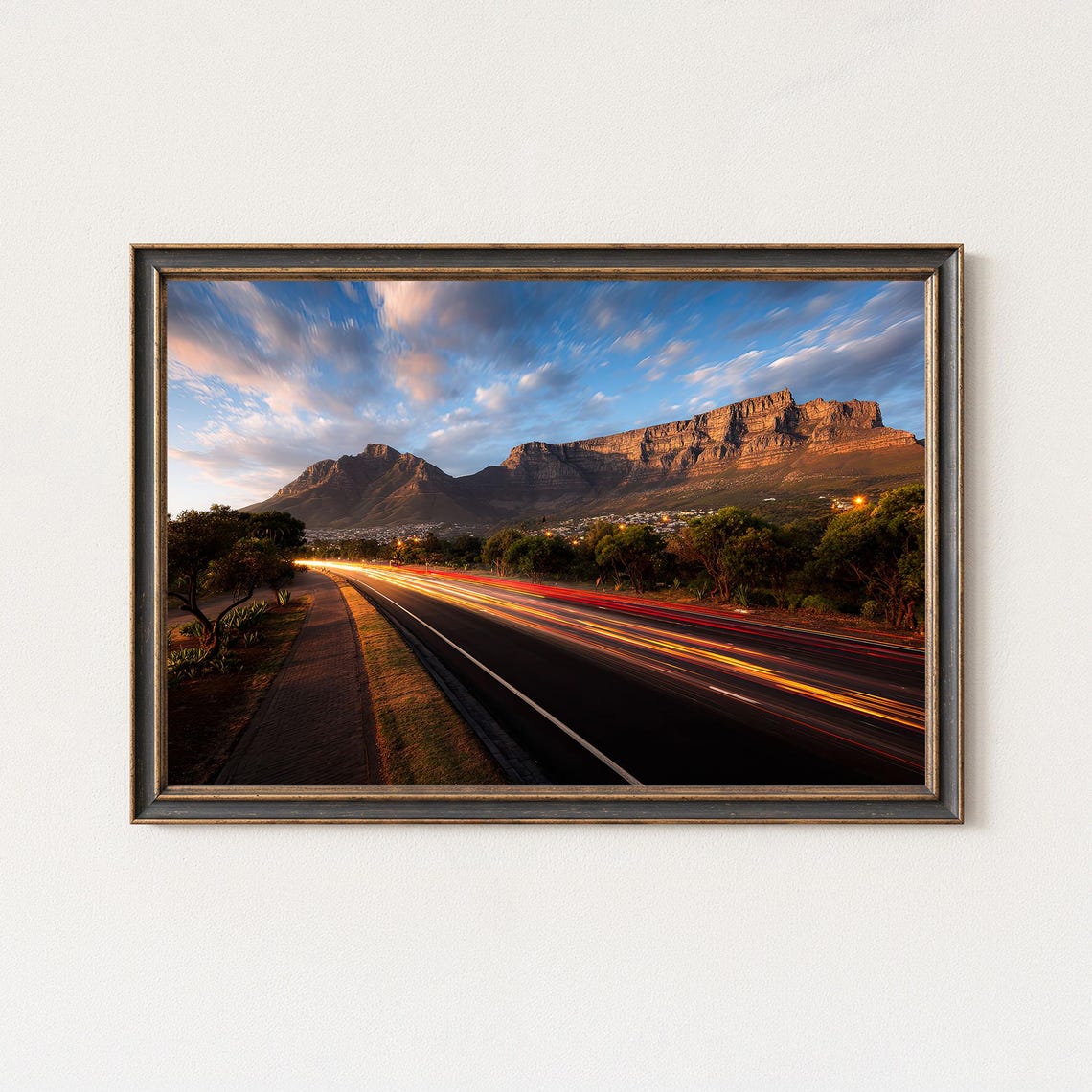 Table Mountain Cape Town Dusk Light Trail Highway Panorama Poster