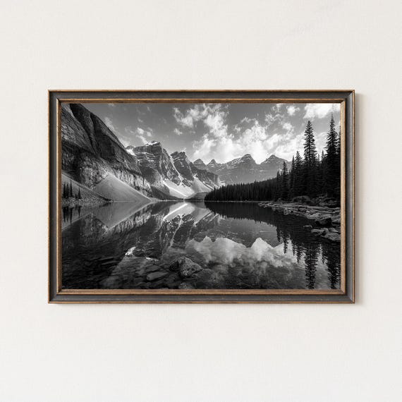 Moraine Lake Black And White Landscape Photography Print