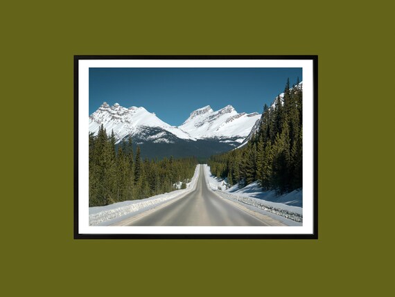 Alberta Canada Rocky Mountains Snowy Road Winter Landscape Poster