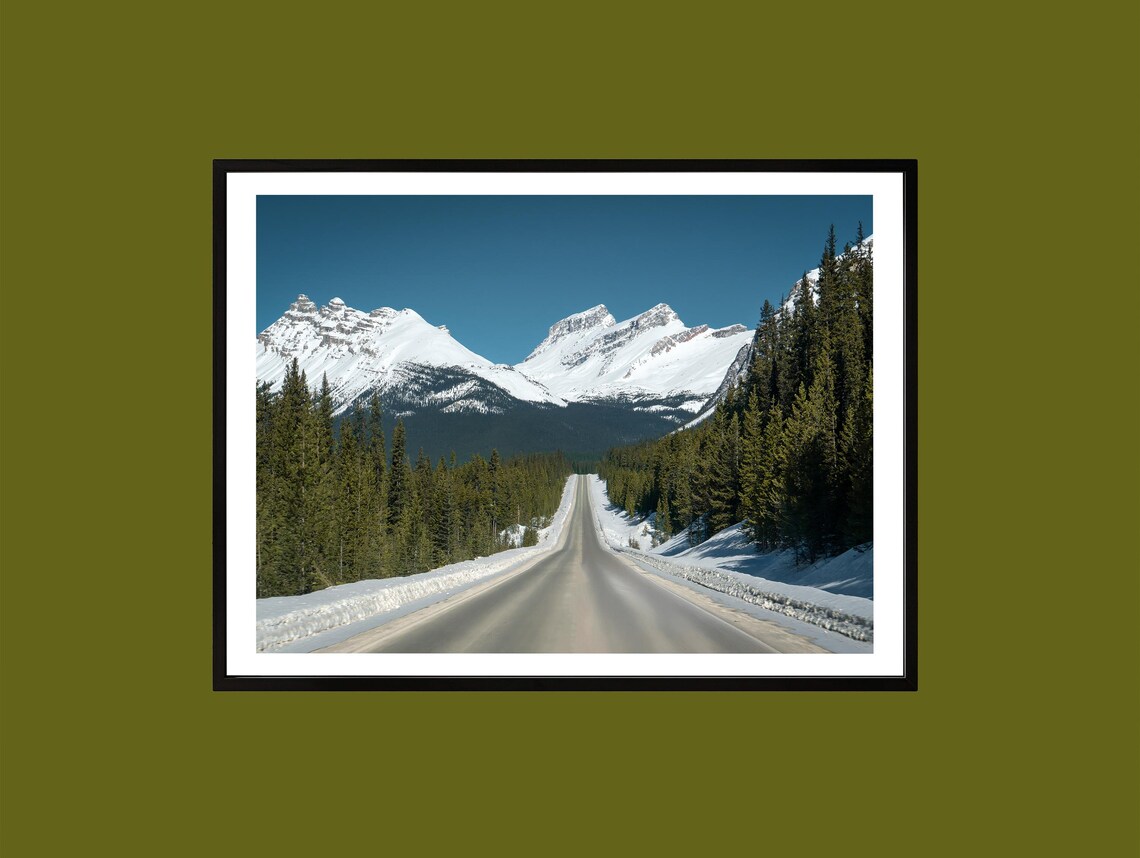 Alberta Canada Rocky Mountains Snowy Road Winter Landscape Poster