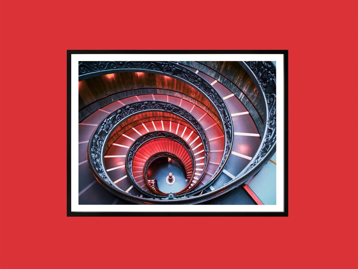 Vatican Museum Spiral Staircase Rome Red Geometric Photo Poster