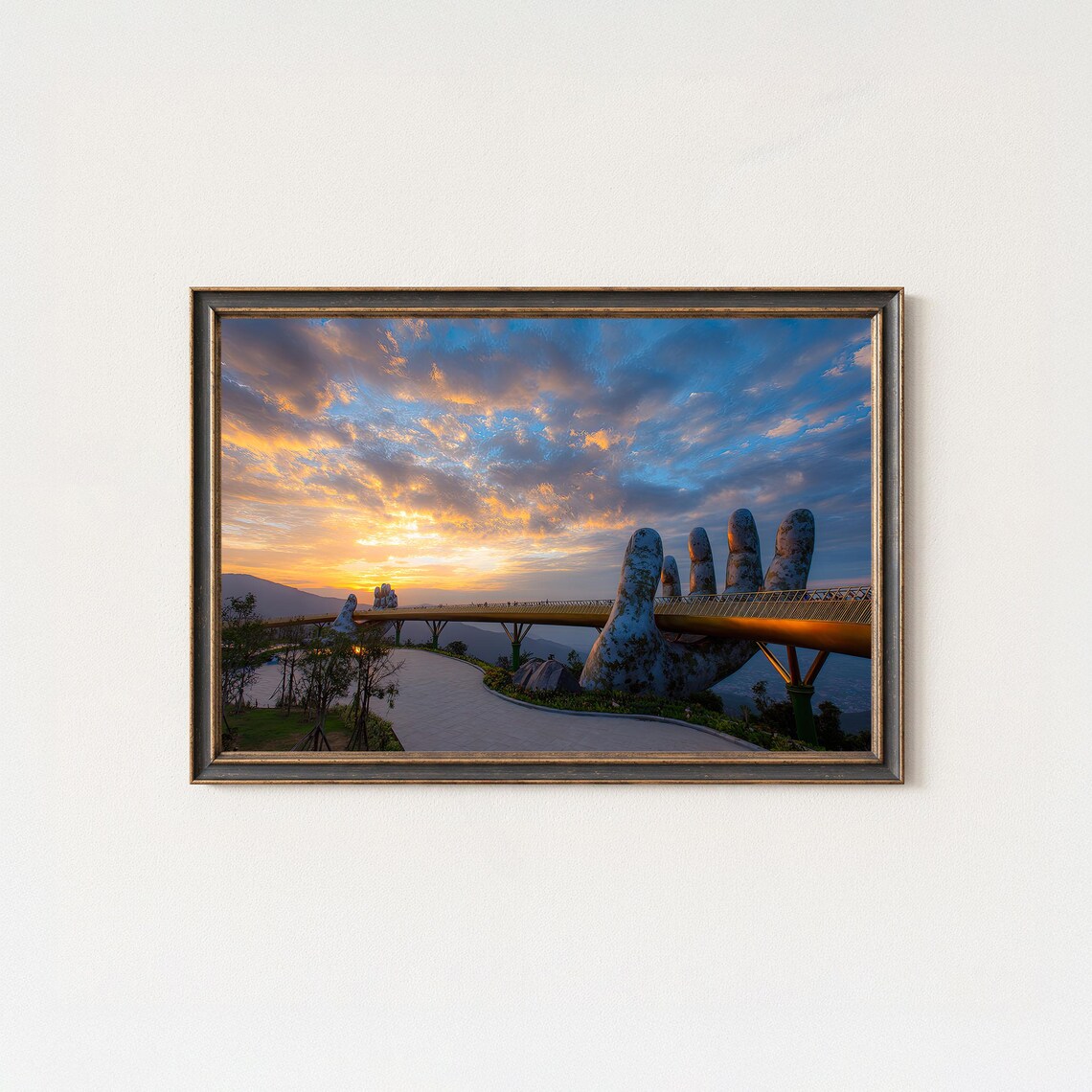 Golden Bridge Da Nang Sunrise Giant Stone Hands Vietnam Poster