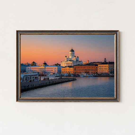 Helsinki Cathedral Sunset Waterfront Cityscape Wall Art Print
