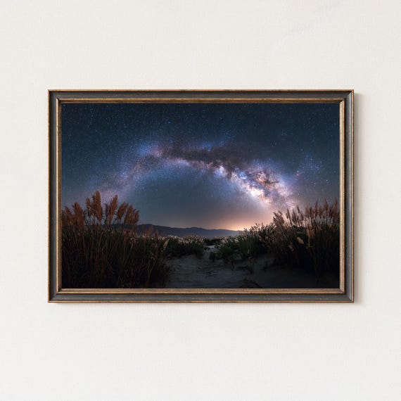 Milky Way Arch Over Coastal Dunes Night Sky Landscape Wall Art Print