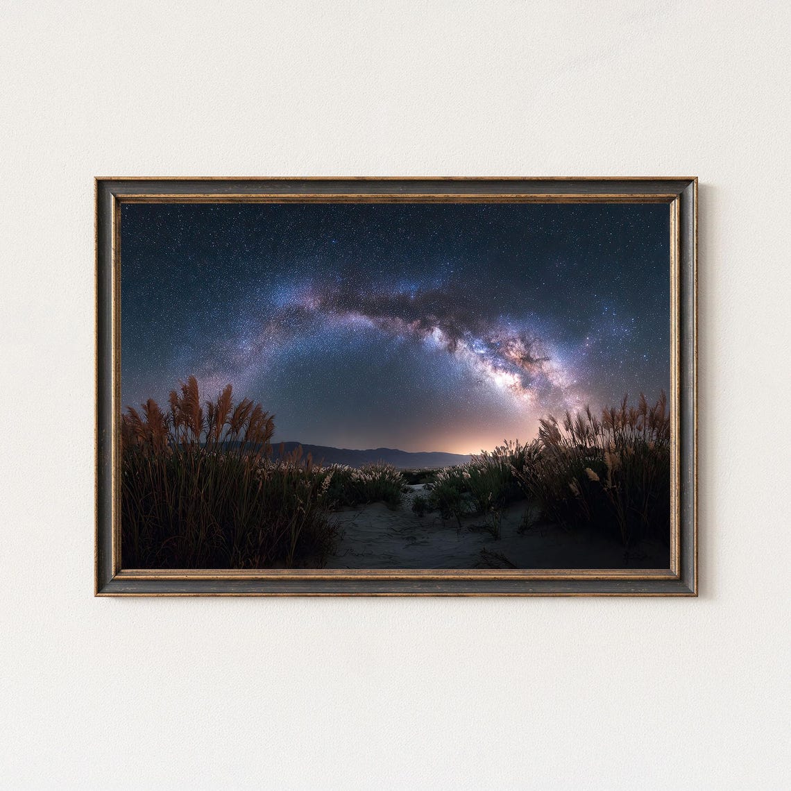 Milky Way Arch Over Coastal Dunes Night Sky Landscape Wall Art Print