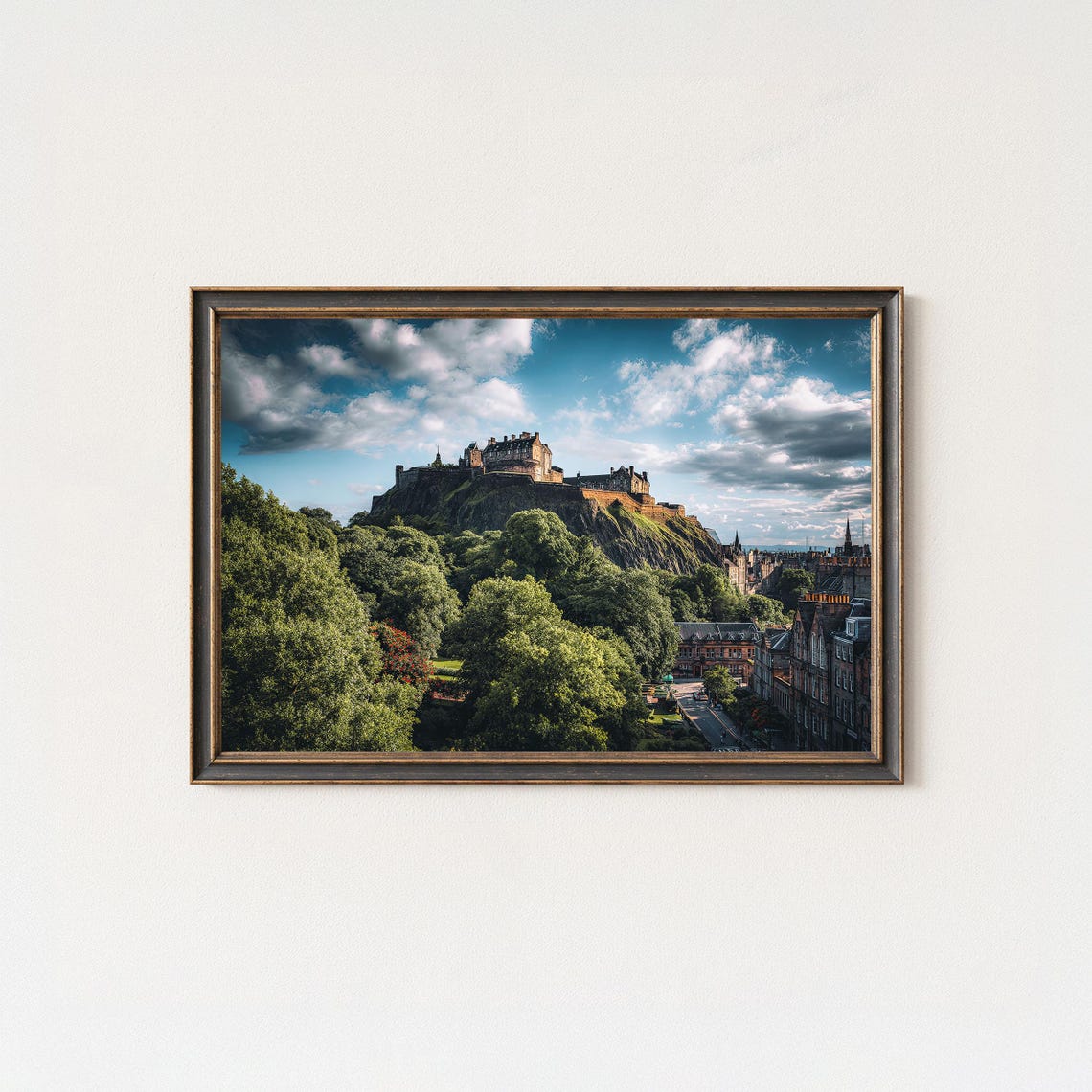 Edinburgh Castle Above Lush Green Trees Bright Summer Day Poster