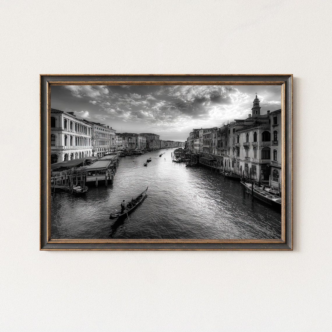 Venice Grand Canal Morning Light Black and White Gondola Poster