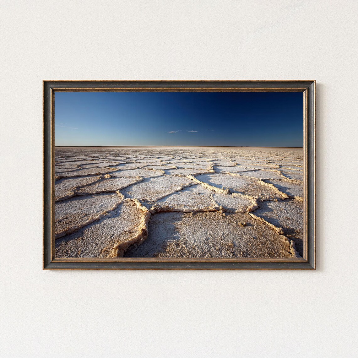 Lake Eyre Cracked Salt Flat Texture Under Deep Blue Sky Photo Poster