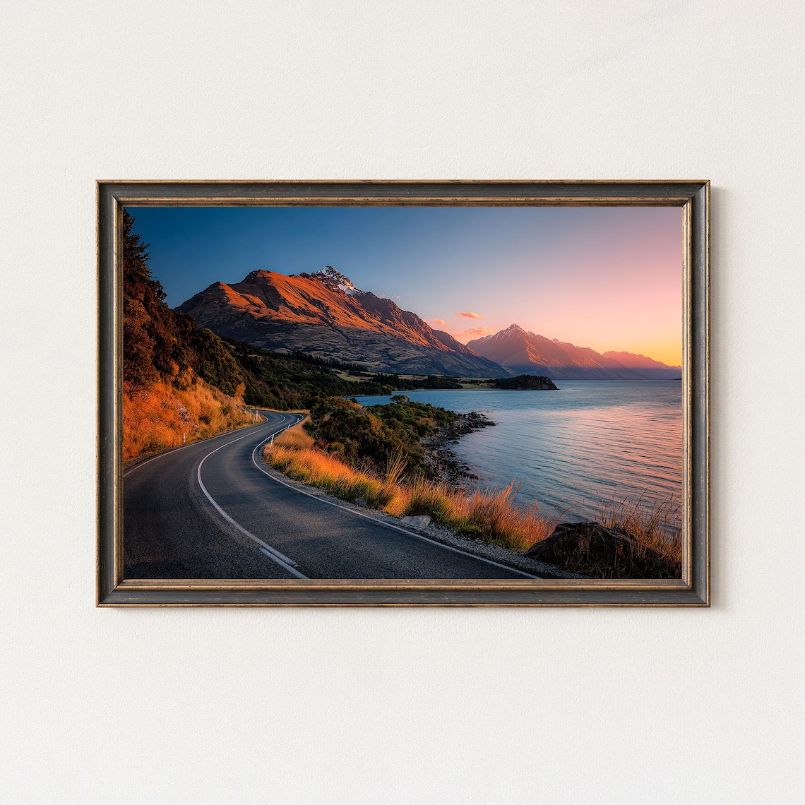 Glenorchy Road Queenstown New Zealand Sunset Lake Mountain Road Poster