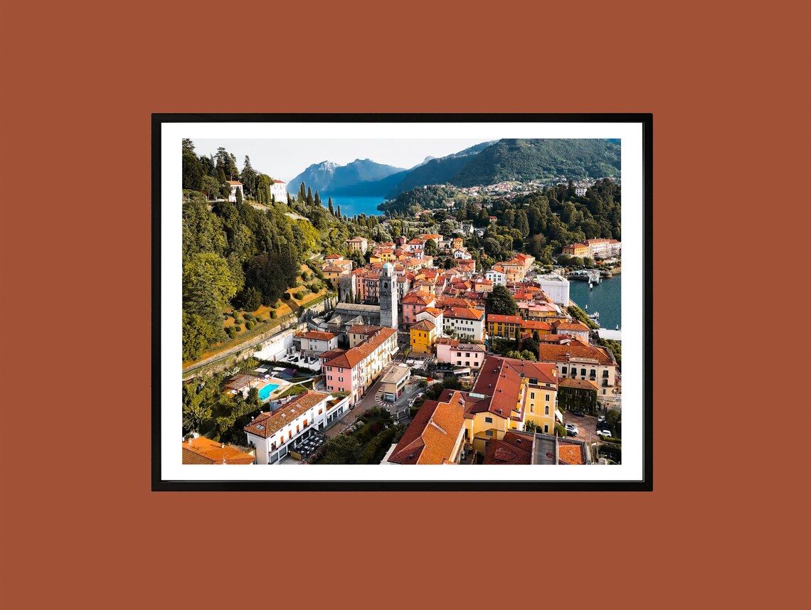 Lake Como Italy Aerial View Colorful Lakeside Town Photo Poster