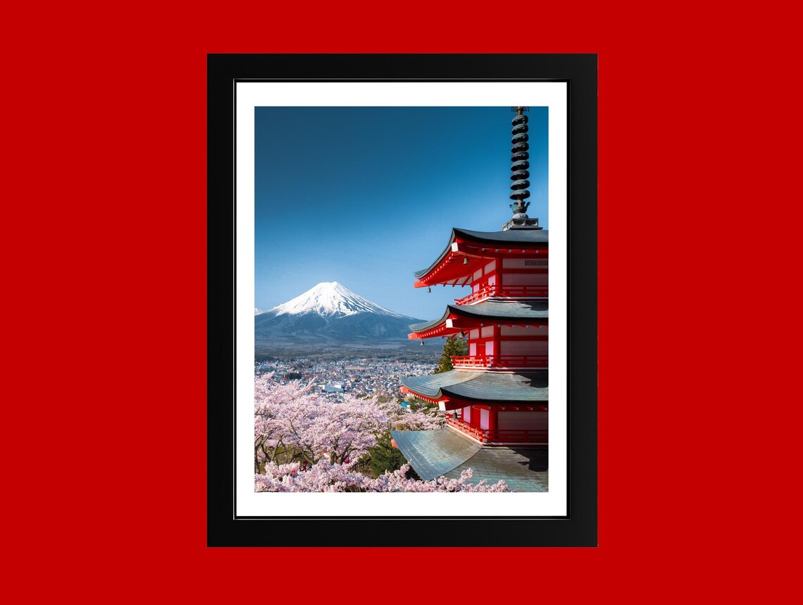 Chureito Pagoda With Mount Fuji Cherry Blossoms Spring Japan Travel Poster