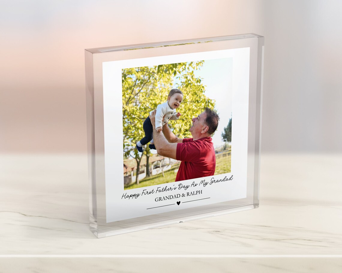 First Fathers Day As My Grandad Personalized Grandad Photo Block Print