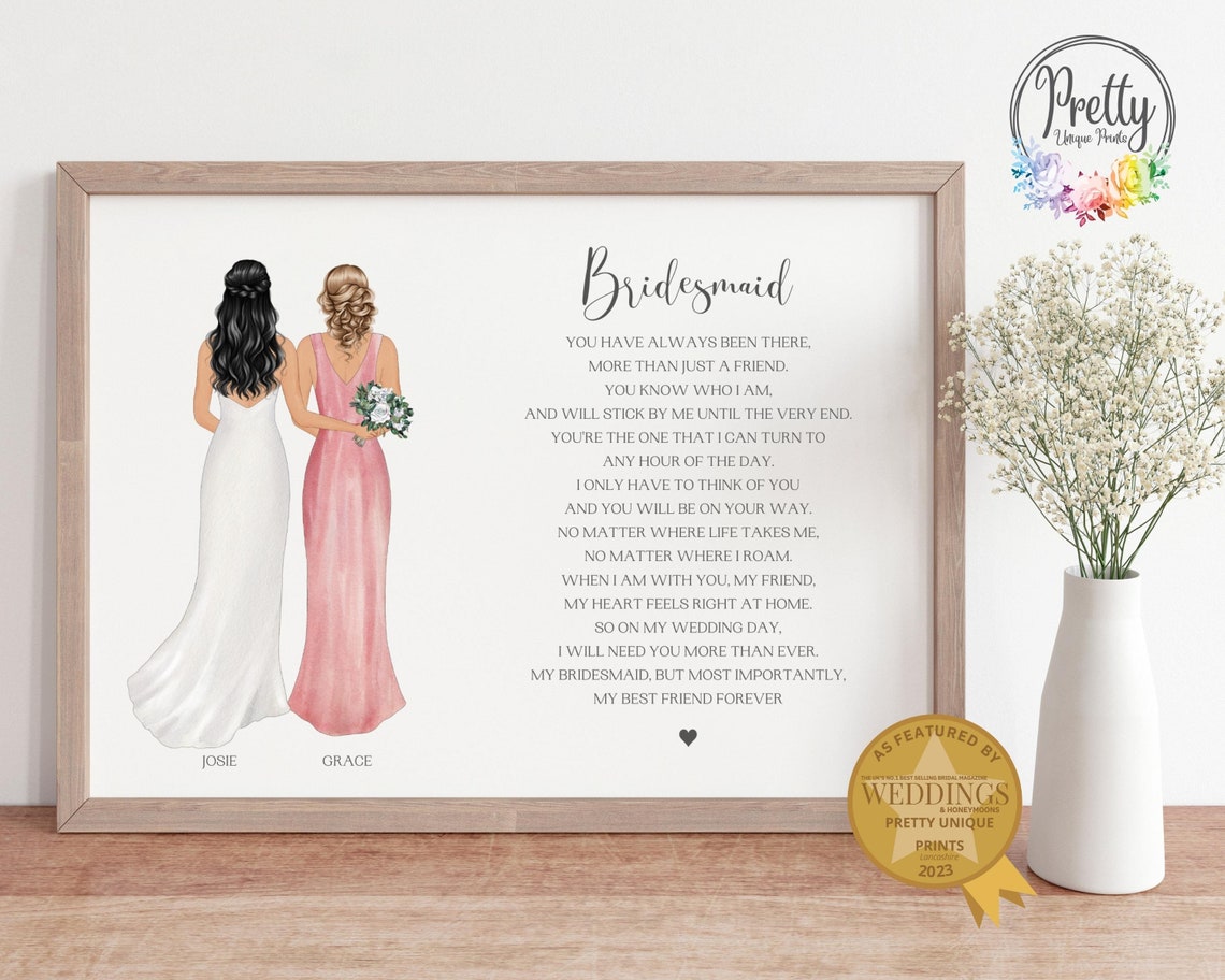 Personalised Bridesmaid Best Friend Forever Wedding Poem Poster