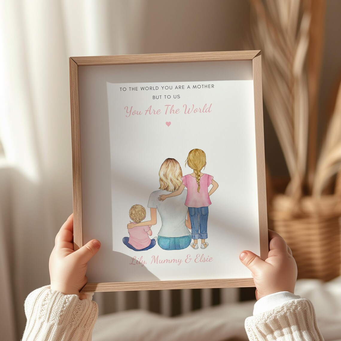 Personalized Mummy and Her Children Watercolor Family Art Print