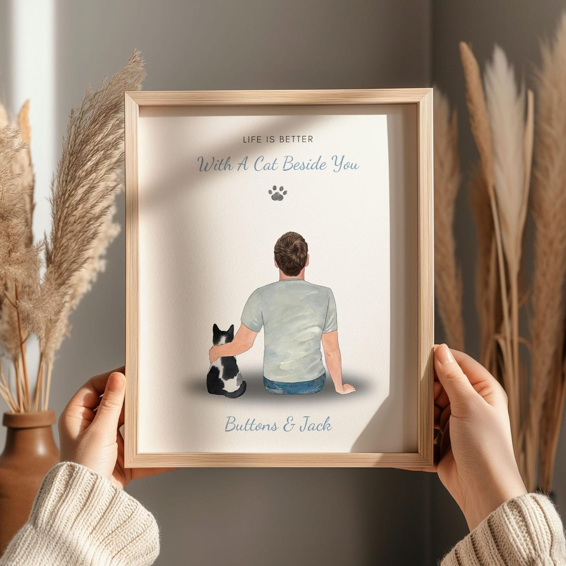 Personalized Cat Dad Print with Life Is Better Beside You Quote