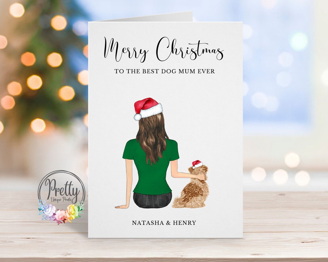 Merry Christmas To The Best Dog Mum Ever Santa Dog Card Print