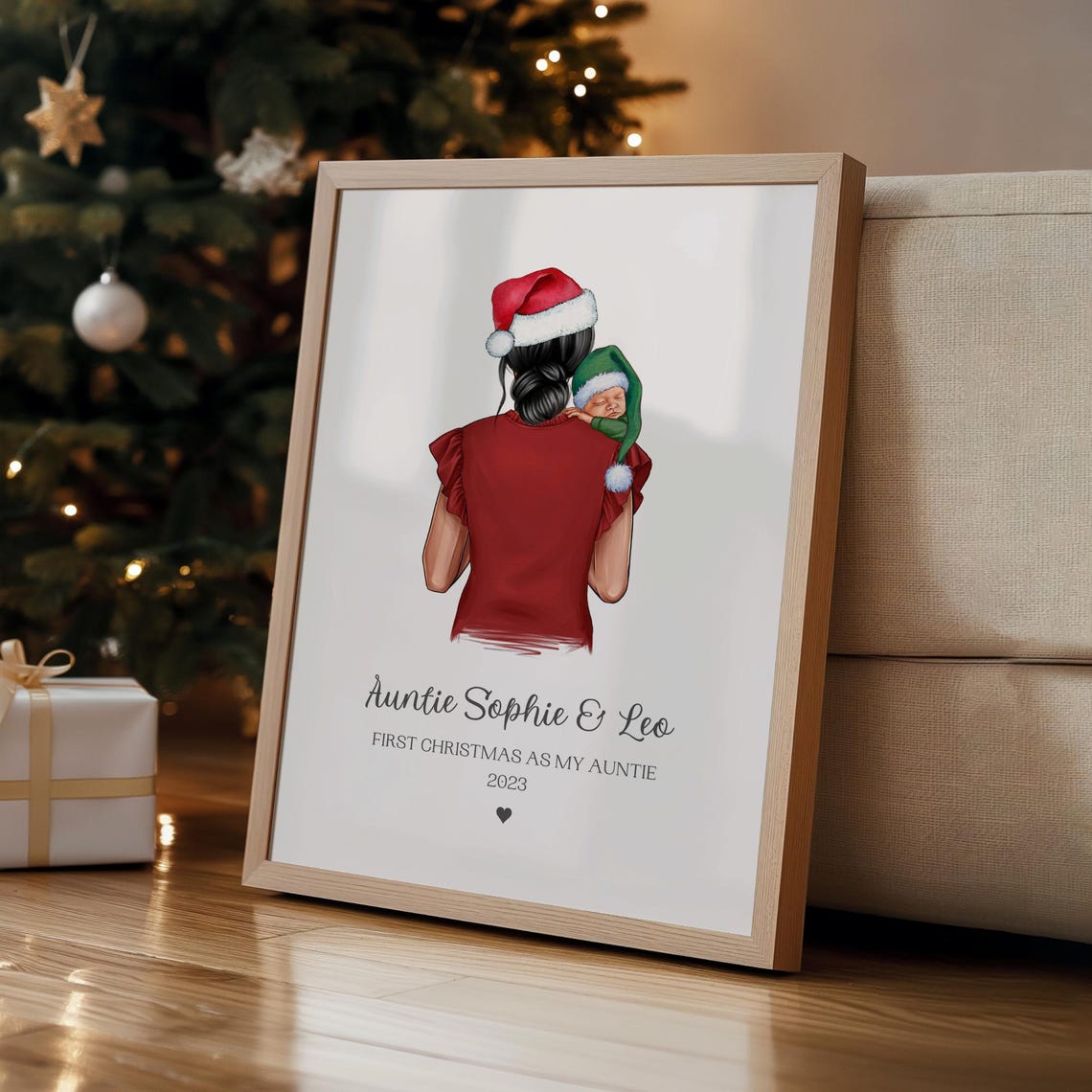 First Christmas As My Auntie Newborn Elf Hat Keepsake Poster