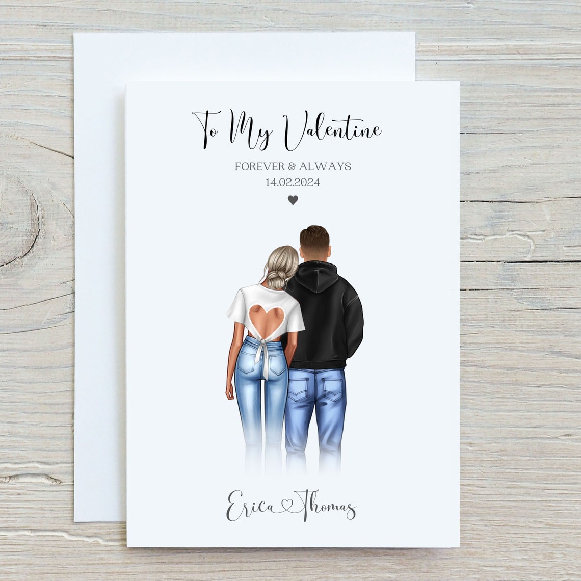 Personalised To My Valentine Jeans Couple Card Illustration Print