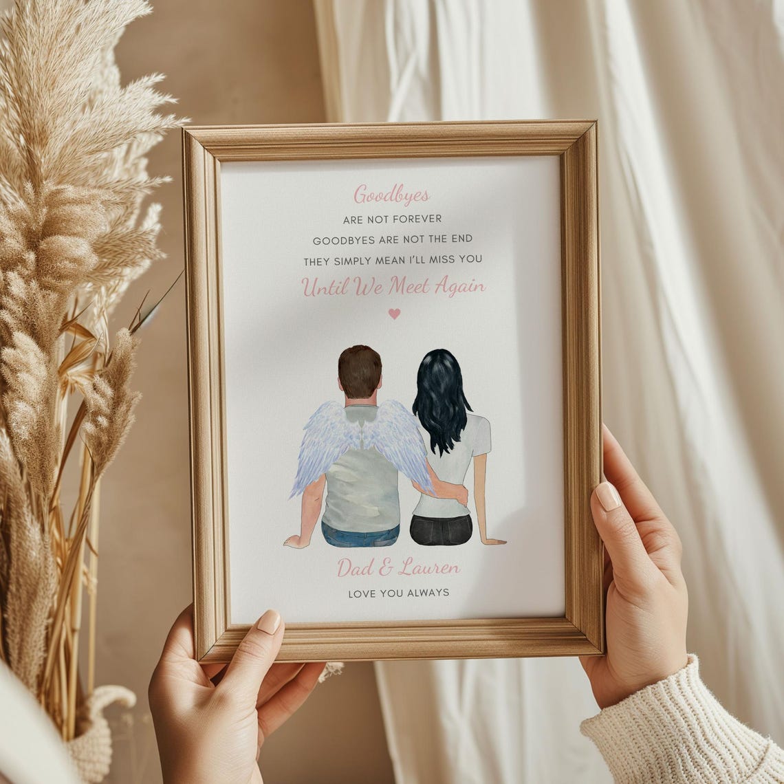 Personalised Angel Wings Goodbye Quote Memorial Keepsake Print
