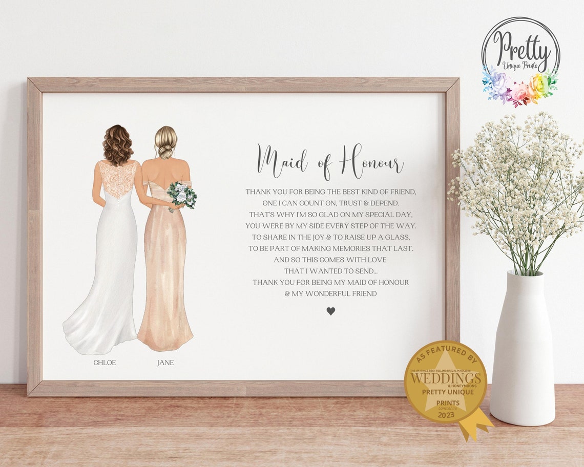 Maid of Honour Best Friend Wedding Day Thank You Keepsake Print