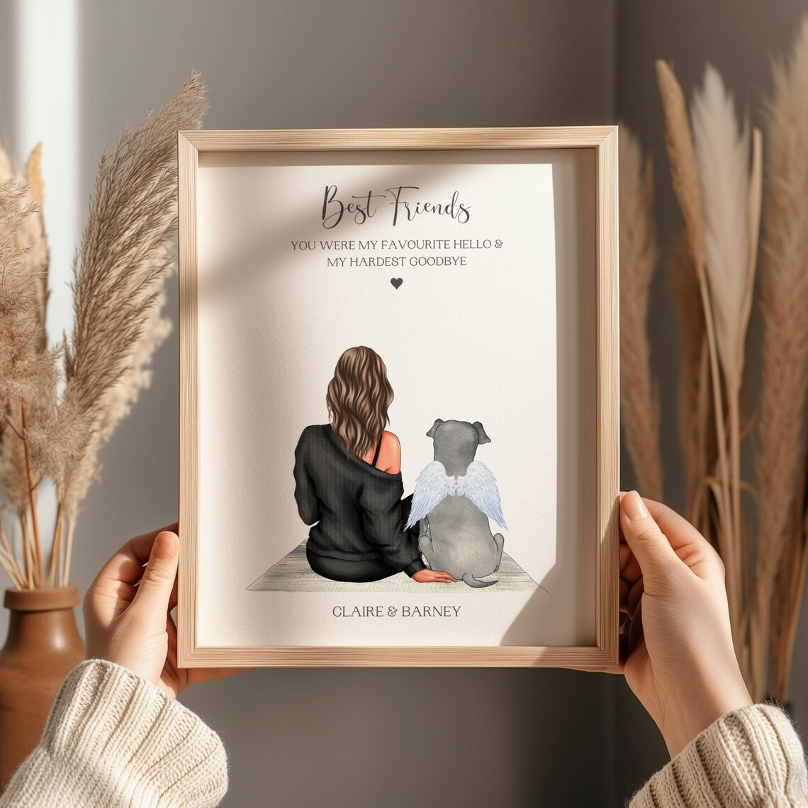 Best Friends Dog Memorial Print Woman With Angel Winged Dog Keepsake