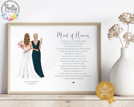 Gift For Maid Of Honour Custom Maid Of Honor Print Personalised Bride And Maid Of Honour Print Wedding Keepsake Gift For Her Q2