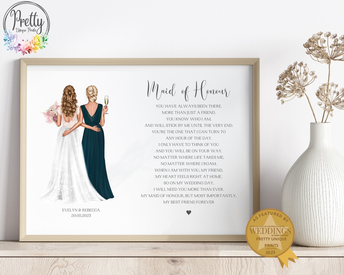 Maid of Honour Thank You Poem Wedding Day Friendship Keepsake Print