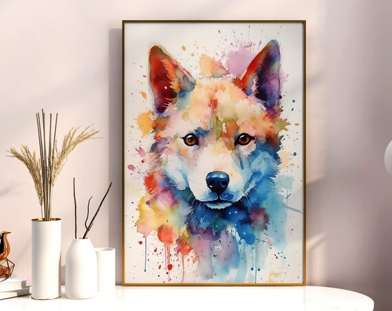 Baby Wolf Pup Watercolor Portrait Cute Wild Animal Art Poster