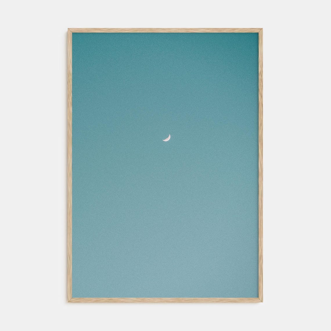 Tiny Crescent Moon in Teal Blue Sky Minimalist Celestial Poster