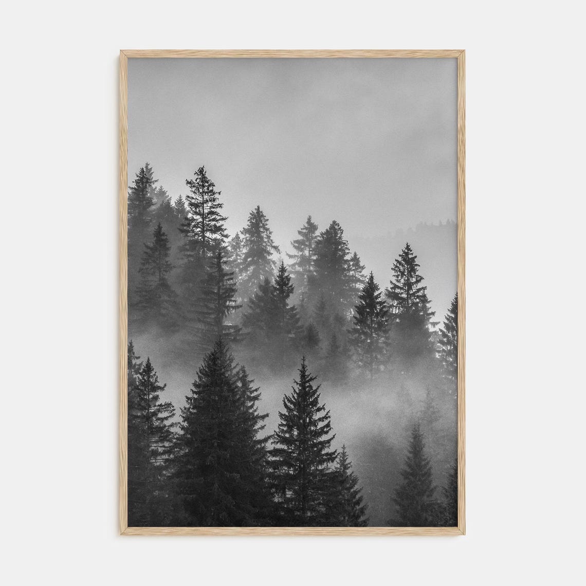 Cloudy Forest Print Fine Art Black White Photography Poster Minimalist Wall Art Nature Landscape Decor Home Office Gallery
