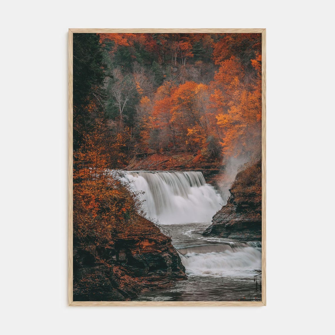 Autumn Waterfall Surrounded by Orange Foliage Long Exposure Poster