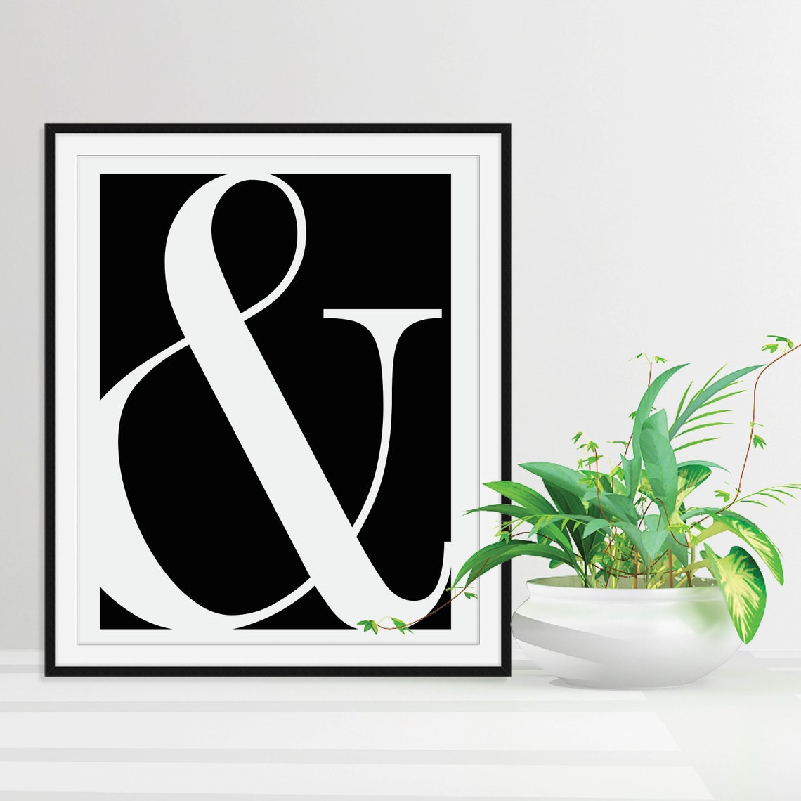 Ampersand Symbol Art White Serif On Solid Black Typography Poster - Image 5