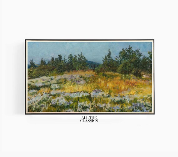 Summer Meadow Green Trees Impressionist Vintage Landscape Wall Art