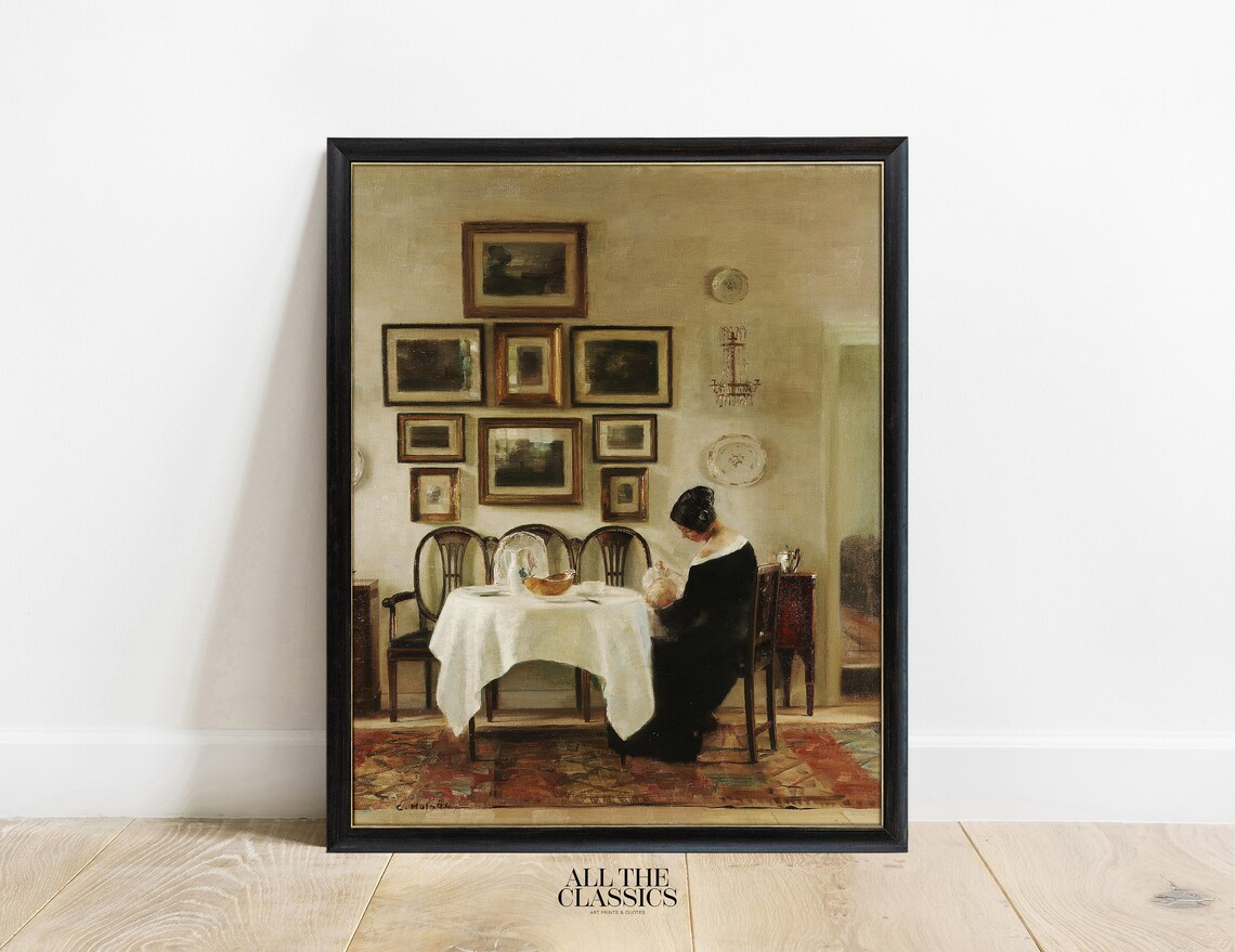 Woman At Table Picture Gallery Interior Vintage Rustic Painting Poster - Image 3