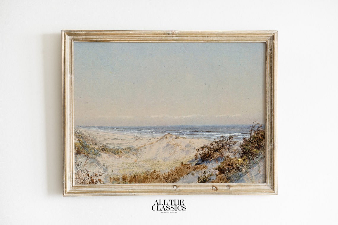 Neutral Beach Dunes Seascape Vintage Calm Coastal Landscape Wall Art