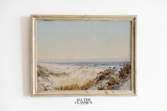 Neutral Beach Dunes Seascape Vintage Calm Coastal Landscape Wall Art