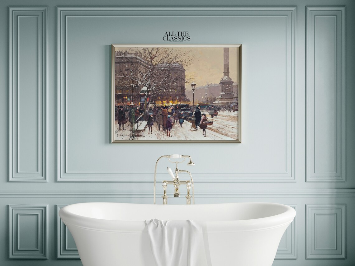 Snowy Paris Square With Grand Obelisk Winter City Painting Poster - Image 2
