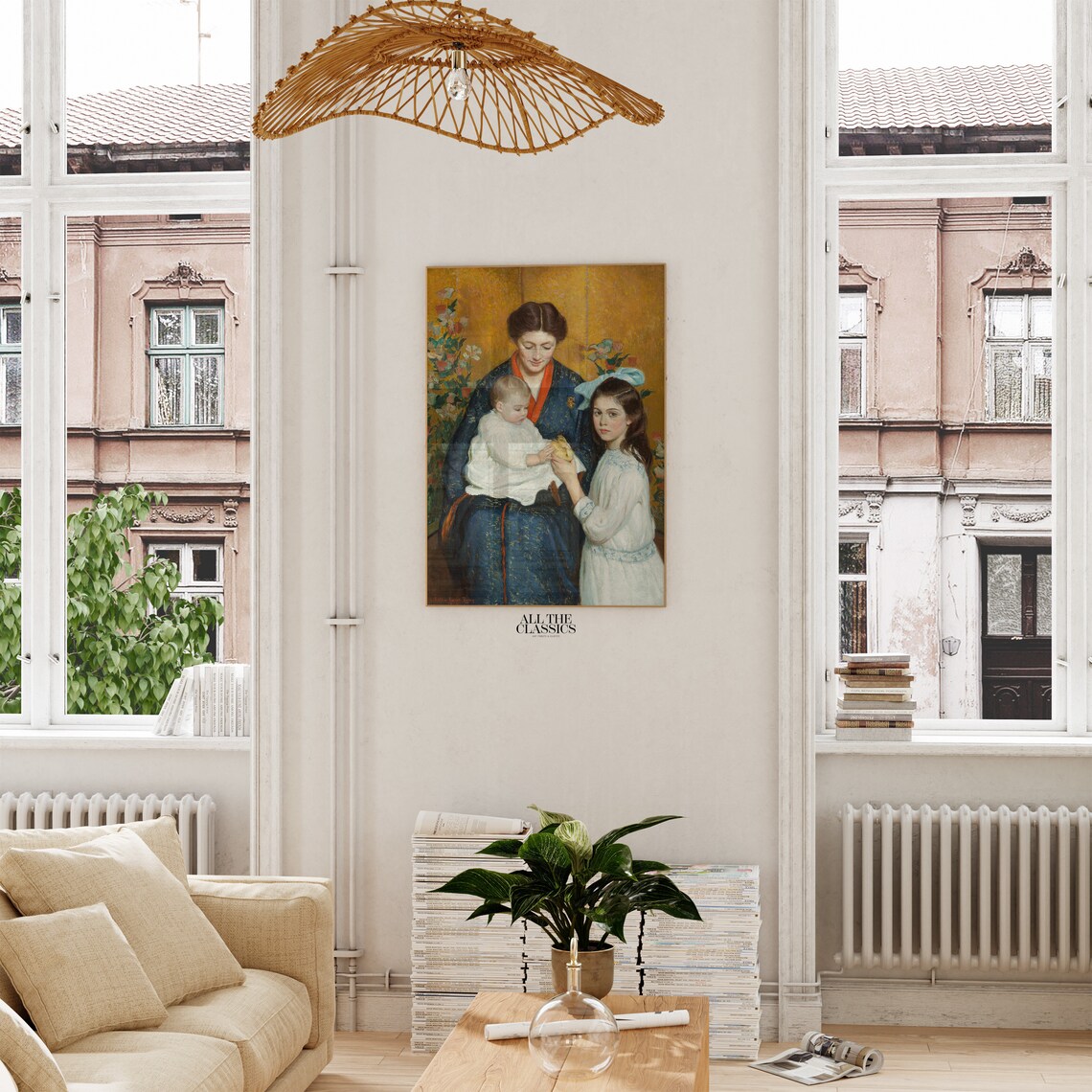 Mother Holding Baby Sister Offering Vintage Family Portrait Poster - Image 2