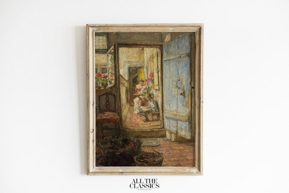 Vintage Art Print Wall Art Rustic Rural Life Cottage Core Cool Pastel Blue And Yellow Blue Door Gotthardt Kuehl