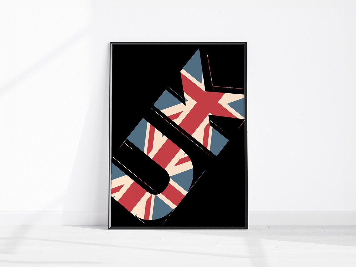 UK Union Jack Letters Bold Black Typography Patriotic Poster