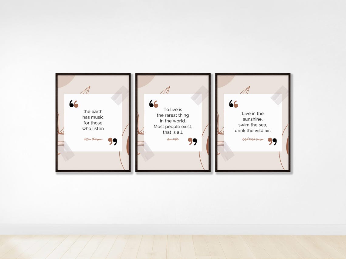 Inspirational Literary Quotes Set Of 3 Neutral Boho Wall Art