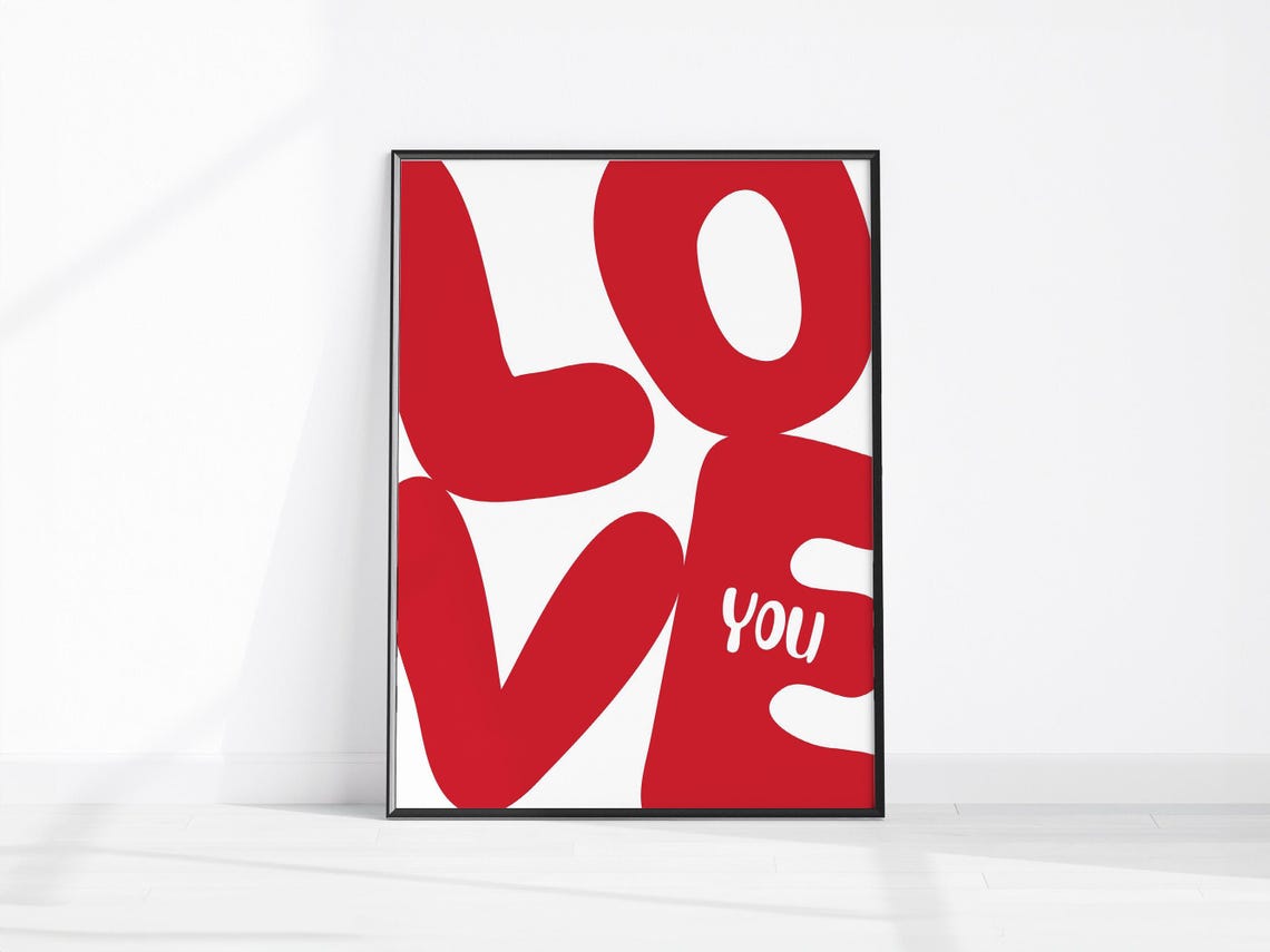 Love You Red Retro Minimalist Bold Typography Heartfelt Decor Poster