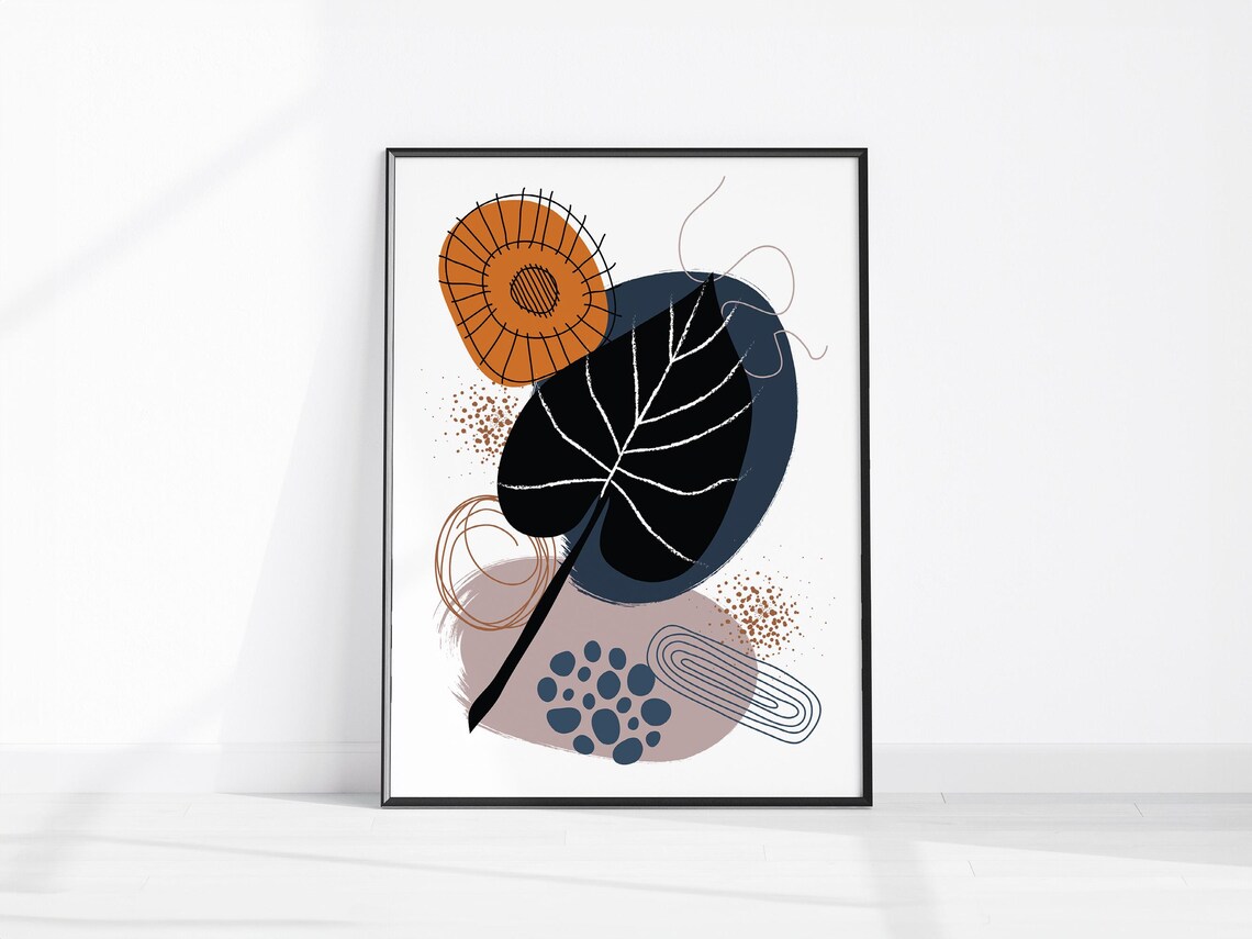 Trendy Boho Leaf Print Neutral Modern Wall Art Decor Botanical Abstract Prints Floral