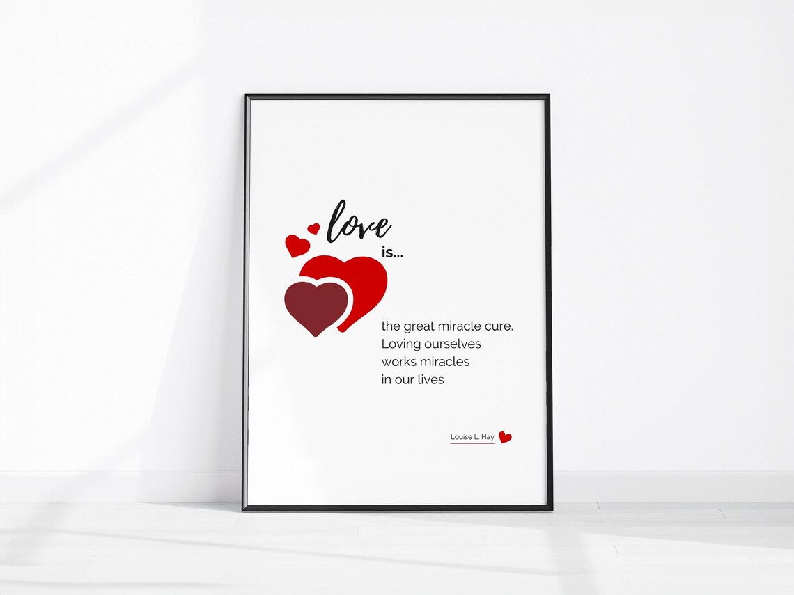 Love Is The Great Miracle Cure Louise Hay Quote Hearts Wall Print