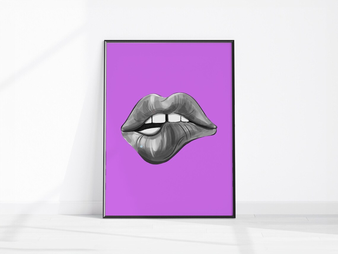 Purple Pop Art Lips Bold Retro Fashion Wall Decor Poster Art