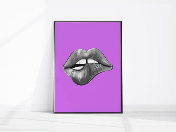 Trendy Bedroom Wall Art Print Pop Lips Poster Purple Funky Decor Teen Room Fashion