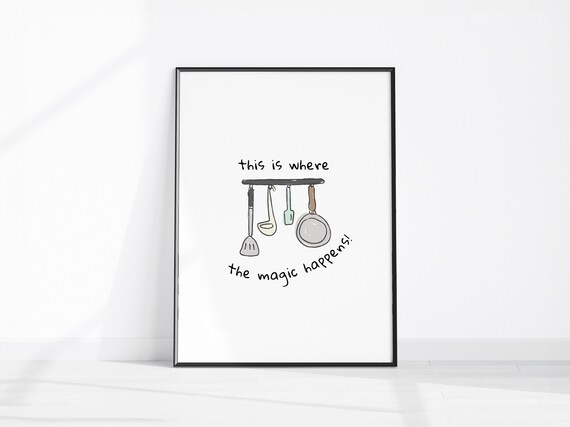This Is Where The Magic Happens Fun Kitchen Decor Quote Wall Art Poster Cooks Print Dining Room