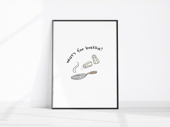 Whats For Brekkie Poster Retro Breakfast Print Cute Kitchen Wall Art Fried Eggs Decor Boho Dining Room Quote