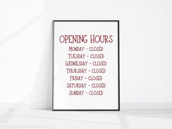 Opening Hours Art Print Trendy Home Decor Fun Apartment Poster Dorm Wall Bar Cart Funny
